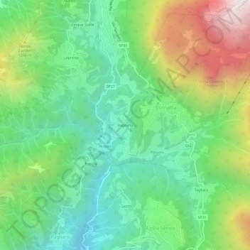 Topografische kaart Bagnella, hoogte, reliëf