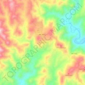 Topografische kaart Almogía, hoogte, reliëf