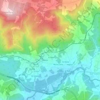Topografische kaart A Vacariza, hoogte, reliëf
