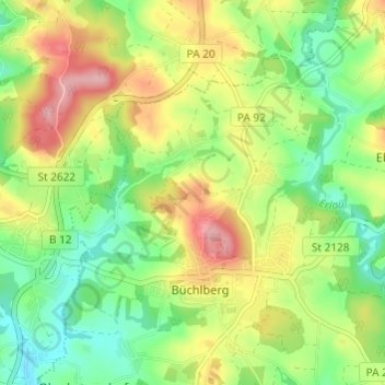 Topografische kaart Josefsheim, hoogte, reliëf
