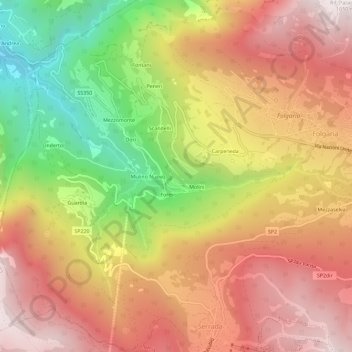 Topografische kaart Marangoni, hoogte, reliëf