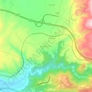 Topografische kaart Akçakoyunlu, hoogte, reliëf