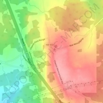 Topografische kaart Memramcook East, hoogte, reliëf