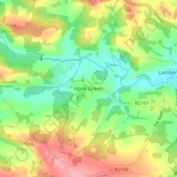 Topografische kaart Hook Green, hoogte, reliëf