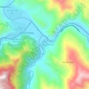 Topografische kaart Challana Pampa, hoogte, reliëf