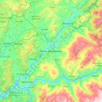 Topografische kaart Marco de Canaveses, hoogte, reliëf
