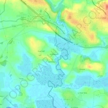 Topografische kaart Le Cosquer, hoogte, reliëf