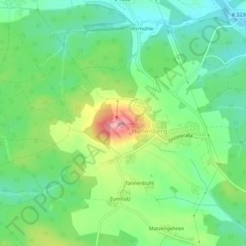 Topografische kaart Hohenberg, hoogte, reliëf