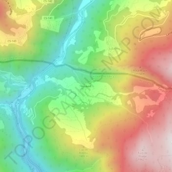 Topografische kaart Arcavell, hoogte, reliëf