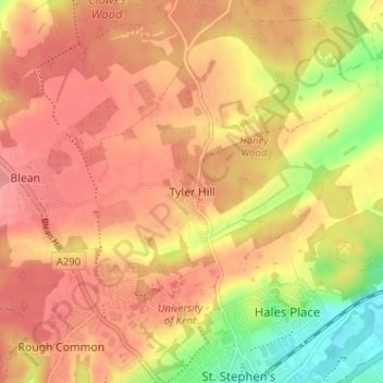 Topografische kaart Tyler Hill, hoogte, reliëf