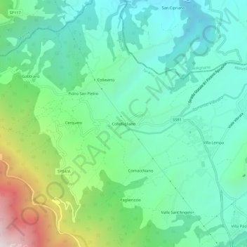 Topografische kaart Collebigliano, hoogte, reliëf