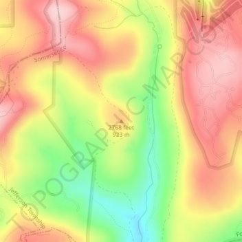 Topografische kaart 2768 feet, hoogte, reliëf