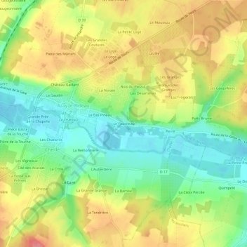 Topografische kaart Le Fourneau, hoogte, reliëf