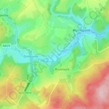 Topografische kaart Berguème, hoogte, reliëf
