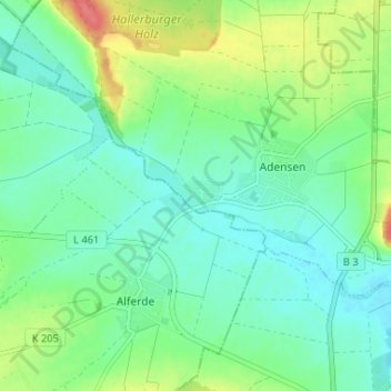 Topografische kaart Hallerburg, hoogte, reliëf
