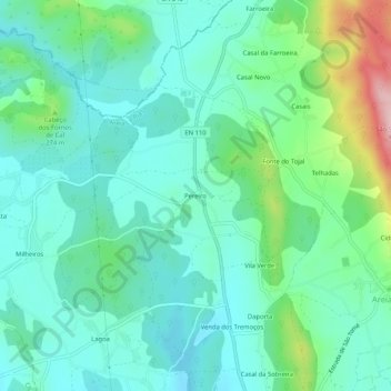 Topografische kaart Pereiro, hoogte, reliëf