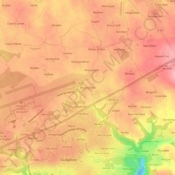 Topografische kaart Beg ar Groas, hoogte, reliëf
