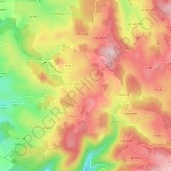 Topografische kaart Le Vernadet, hoogte, reliëf