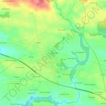 Topografische kaart Poul Raniquet, hoogte, reliëf