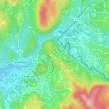 Topografische kaart Le Jas Nègre, hoogte, reliëf