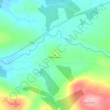 Topografische kaart Crockaslowra, hoogte, reliëf