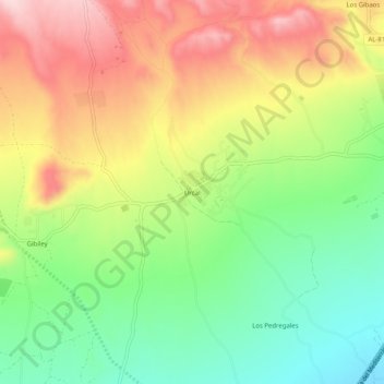 Topografische kaart Úrcal, hoogte, reliëf