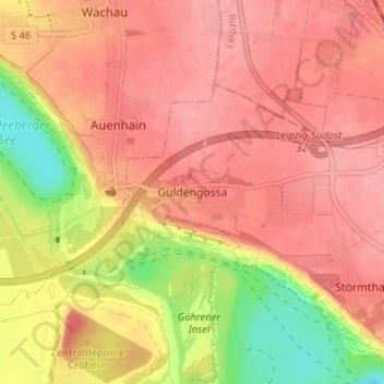 Topografische kaart Güldengossa, hoogte, reliëf