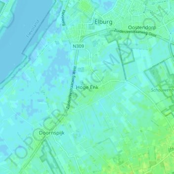 Topografische kaart Hoge Enk, hoogte, reliëf
