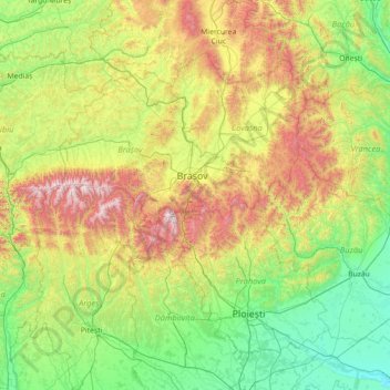 Topografische kaart Poiana Stânii, hoogte, reliëf