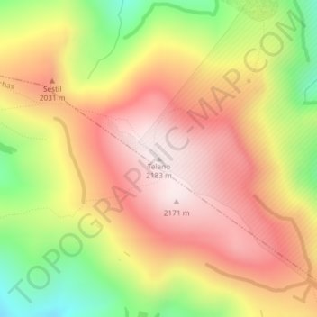 Topografische kaart Teleno, hoogte, reliëf