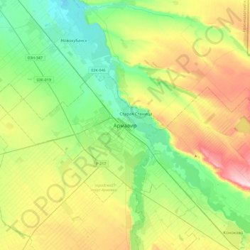 Topografische kaart Armavir, hoogte, reliëf