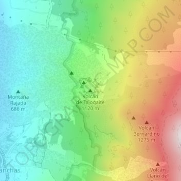 Topografische kaart Volcán de Tajogaite, hoogte, reliëf