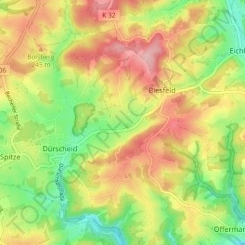Topografische kaart Miebach, hoogte, reliëf