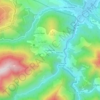 Topografische kaart Coumecaude, hoogte, reliëf