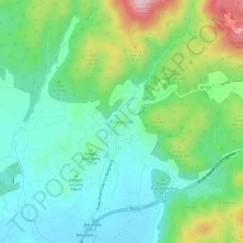 Topografische kaart Batignano, hoogte, reliëf