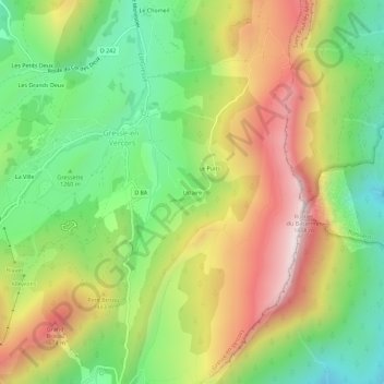 Topografische kaart Uclaire, hoogte, reliëf