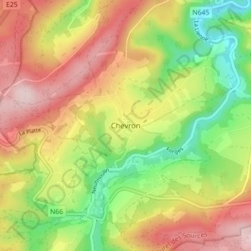 Topografische kaart Chevron, hoogte, reliëf