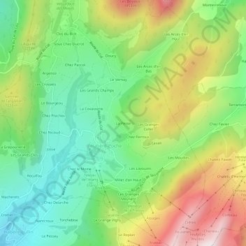 Topografische kaart La Pesse, hoogte, reliëf
