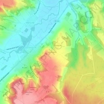 Topografische kaart Les Argiles, hoogte, reliëf