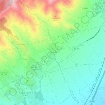 Topografische kaart Almoster, hoogte, reliëf