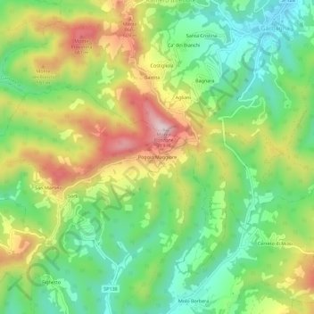 Topografische kaart Poggio Maggiore, hoogte, reliëf