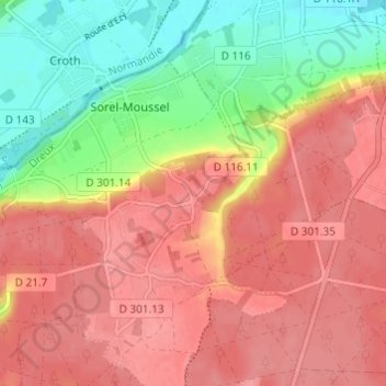 Topografische kaart Les Maries, hoogte, reliëf