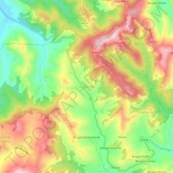 Topografische kaart Gonengo, hoogte, reliëf