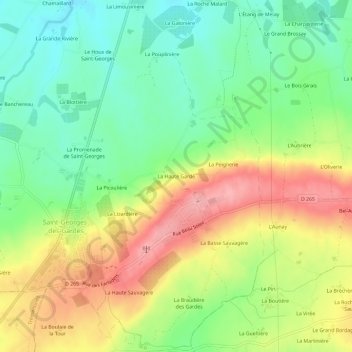 Topografische kaart La Haute Garde, hoogte, reliëf