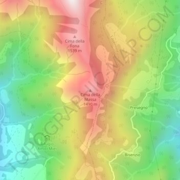 Topografische kaart Cima della Massa, hoogte, reliëf