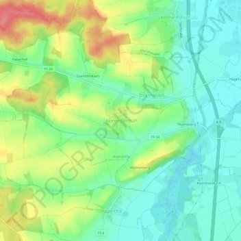 Topografische kaart Hohenbercha, hoogte, reliëf