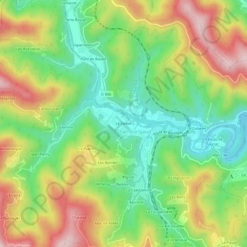 Topografische kaart Le Vallon, hoogte, reliëf