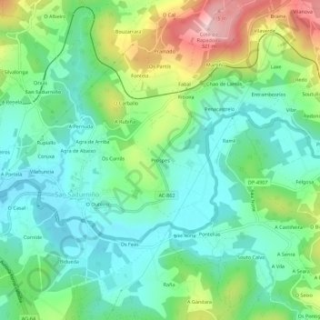 Topografische kaart Prospes, hoogte, reliëf