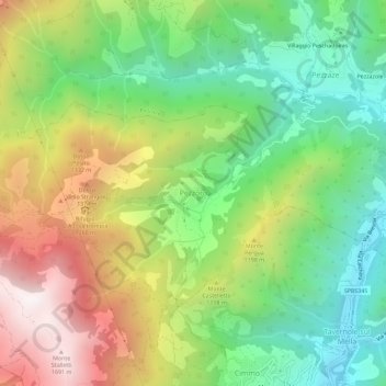 Topografische kaart Pezzoro, hoogte, reliëf