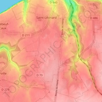 Topografische kaart La Croix Bigot, hoogte, reliëf